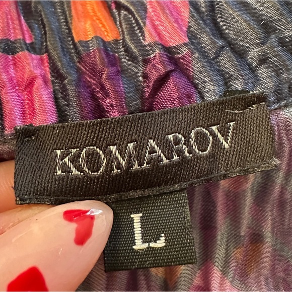KOMAROV Button Front Lace Sleeve and Detail Crinkle Multicolor Shirt Top Dress L - Picture 7 of 9